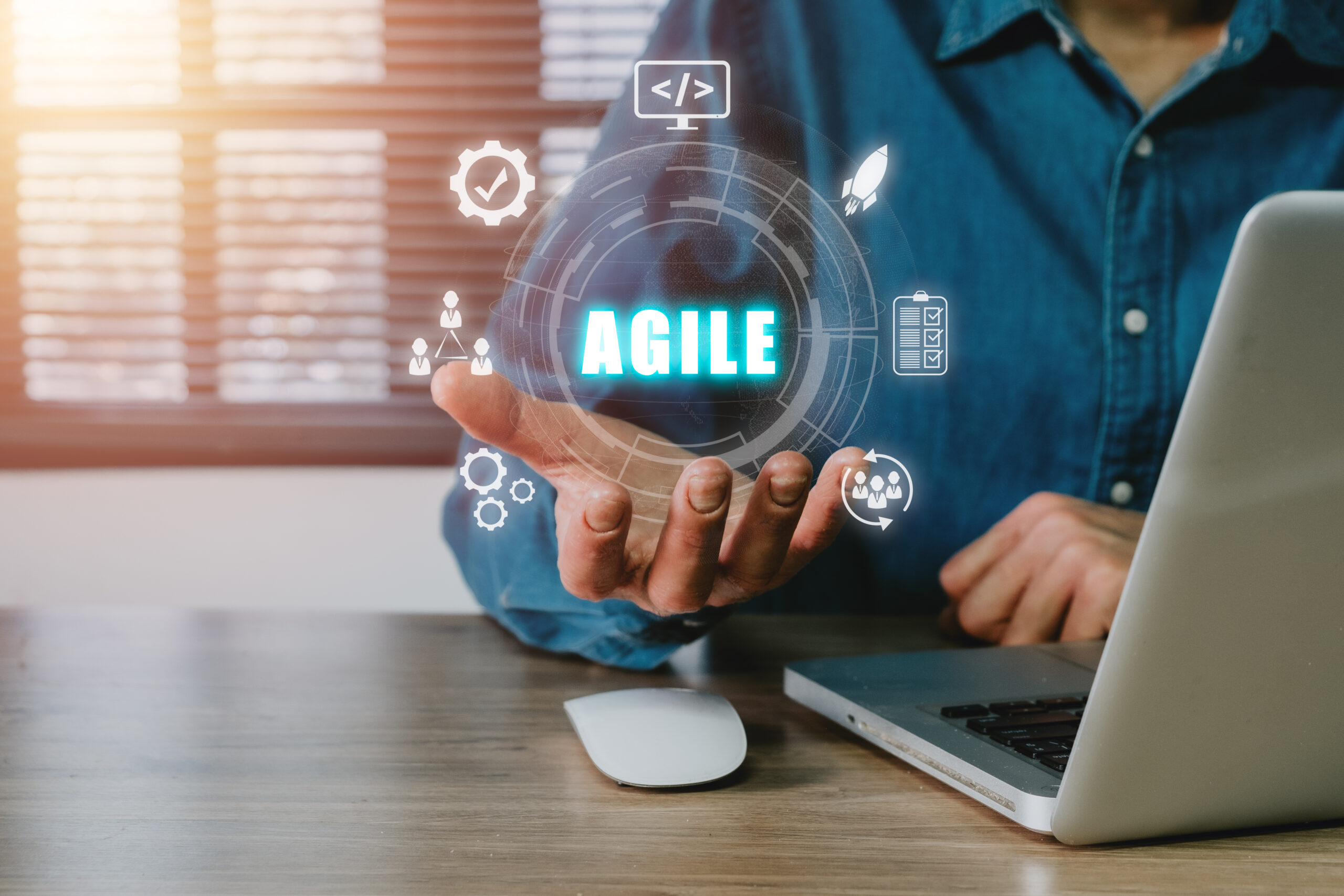 Agile development methodology concept Business person using lap Agile development methodology concept Business person using lap